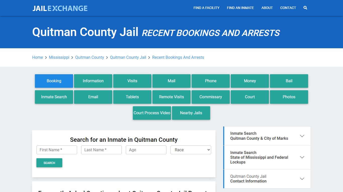 Quitman County Jail MS Recent Arrests and Bookings - Jail Exchange