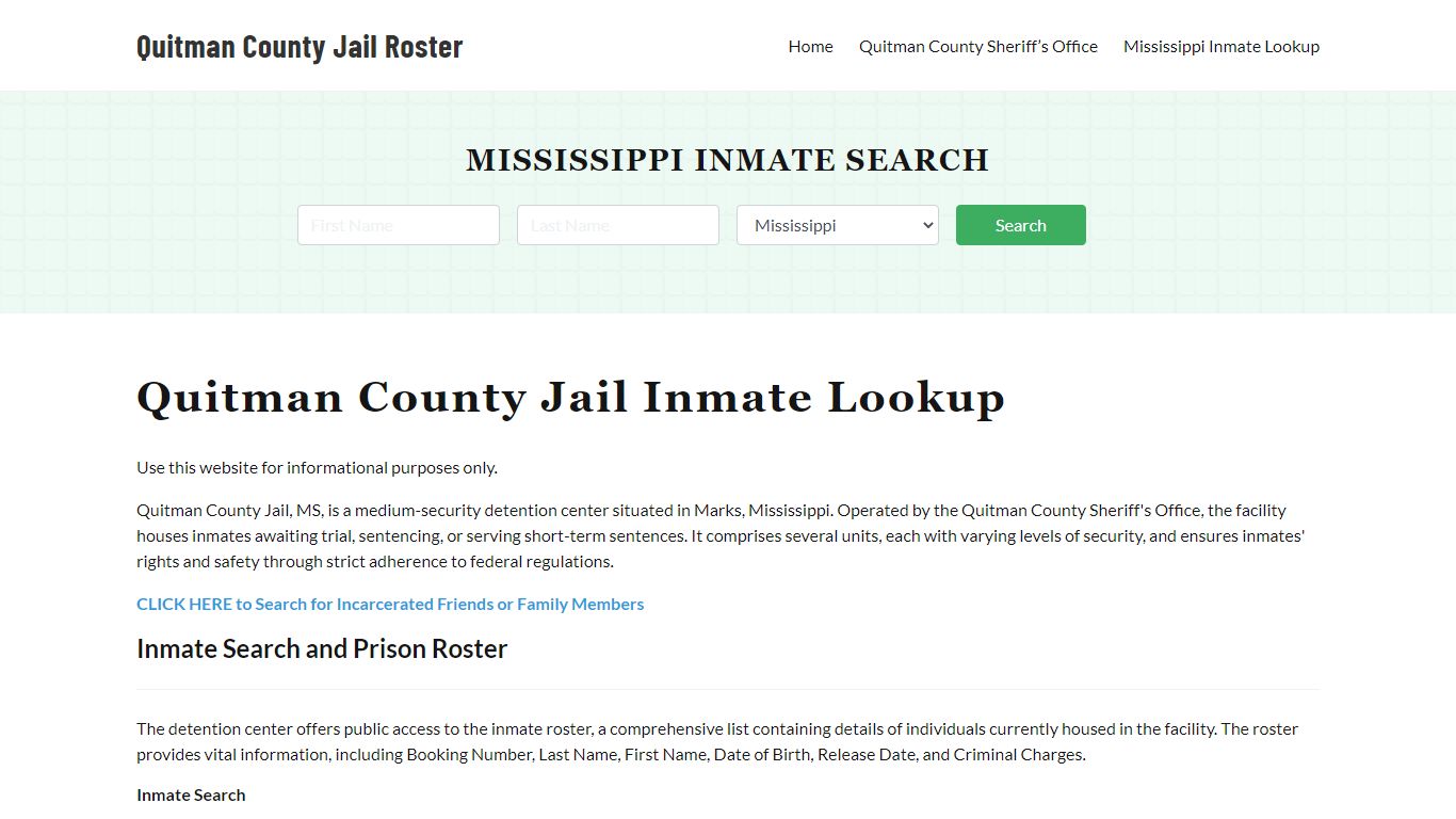 Quitman County Jail Roster Lookup, MS, Inmate Search