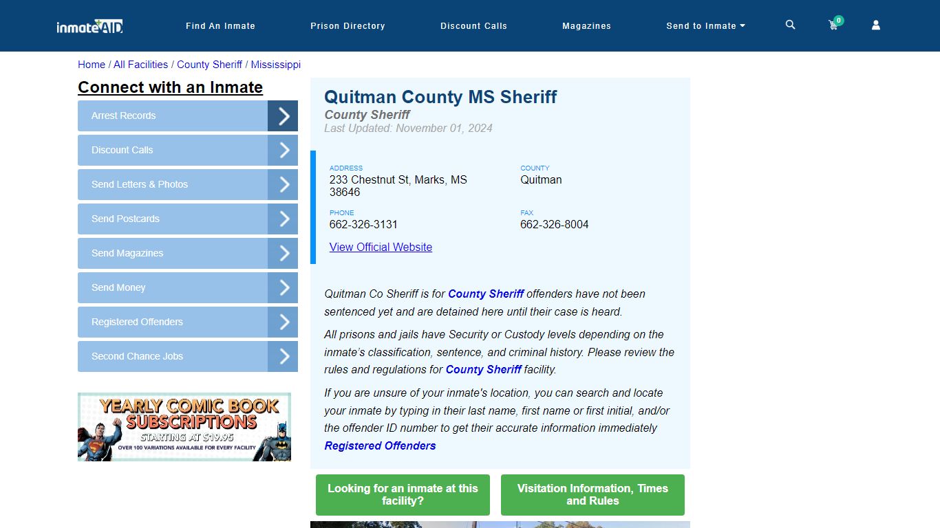 Quitman County MS Sheriff - Arrests Warrants - InmateAid